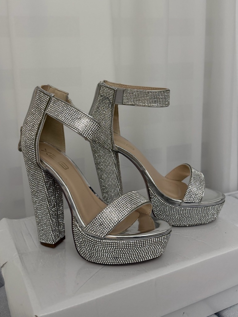 Silver Crystal Platform Ankle-Strap Heels